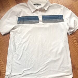 Pebble Beach Men's White and Blue Striped Polo Shirt